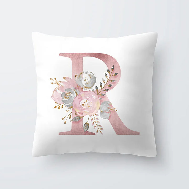 Rosa Goldene Florale Buchstaben Kissenbezug 45x45cm Kissenbezug Für Wohnzimmer Sofa Wurfkissen Polyester Baumwolle Quadratische Kissenbezüge | Karnz