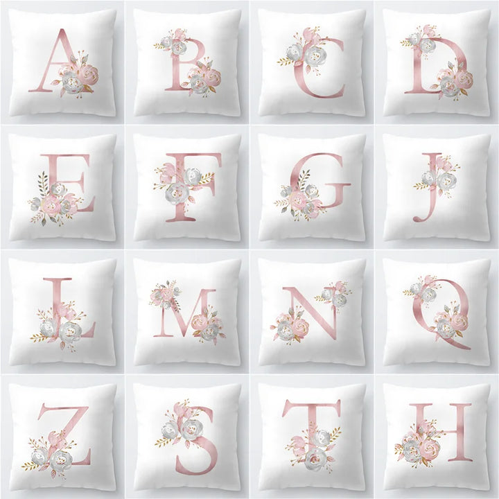 Rosa Goldene Florale Buchstaben Kissenbezug 45x45cm Kissenbezug Für Wohnzimmer Sofa Wurfkissen Polyester Baumwolle Quadratische Kissenbezüge | Karnz