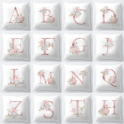 Rosa Goldene Florale Buchstaben Kissenbezug 45x45cm Kissenbezug Für Wohnzimmer Sofa Wurfkissen Polyester Baumwolle Quadratische Kissenbezüge | Karnz