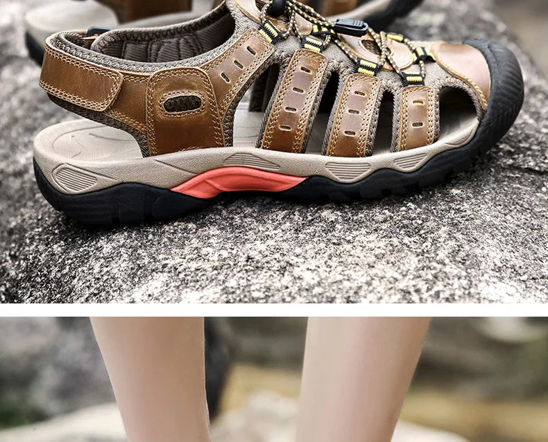 Sommer Herren Outdoor Sandalen Strand Schuhe Echtes Leder Trekking Wandern