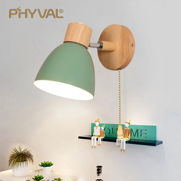 Karnz | LumoNord Macaron Wandleuchte | Holz & Metall | 90° schwenkbarer Lampenkopf | Skandinavisches Design | E27-Fassung (ohne Glühbirne)
