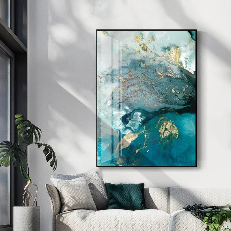 Abstrakt Aqua Blau Grün Jade Gold Flüssig Marmor Druck Wandkunst Fine Art Leinwanddrucke Bilder Für Luxuriöse Wohnzimmer Kunstdekoration | Karnz