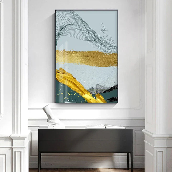 Blaue Goldene Minimalistische Wandkunst Feine Kunst Leinwanddrucke Skandinavische Abstrakte Bilder Für Moderne Wohnung Wohnzimmer Home Office Dekor
