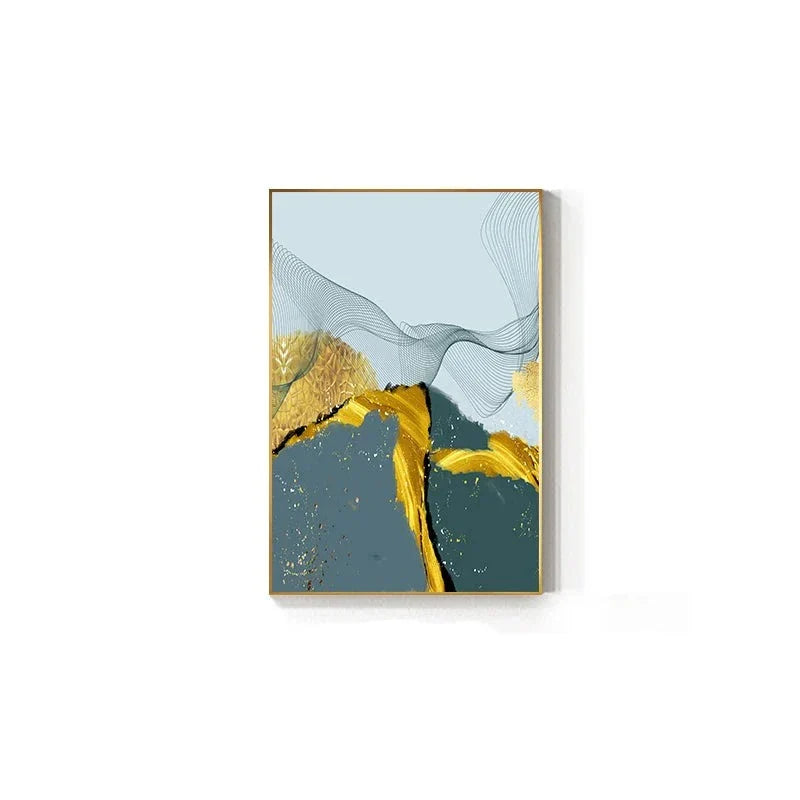 Blaue Goldene Minimalistische Wandkunst Feine Kunst Leinwanddrucke Skandinavische Abstrakte Bilder Für Moderne Wohnung Wohnzimmer Home Office Dekor