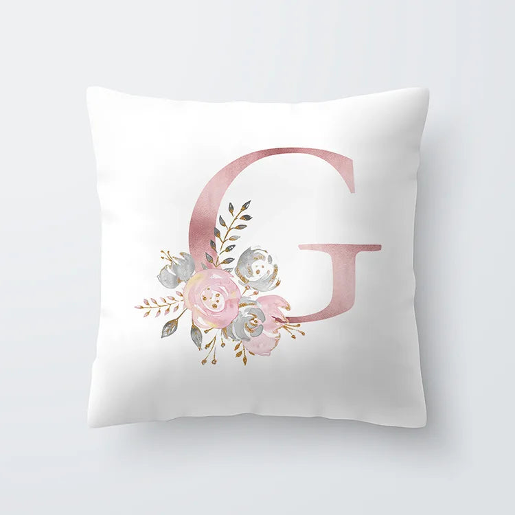 Rosa Goldene Florale Buchstaben Kissenbezug 45x45cm Kissenbezug Für Wohnzimmer Sofa Wurfkissen Polyester Baumwolle Quadratische Kissenbezüge | Karnz