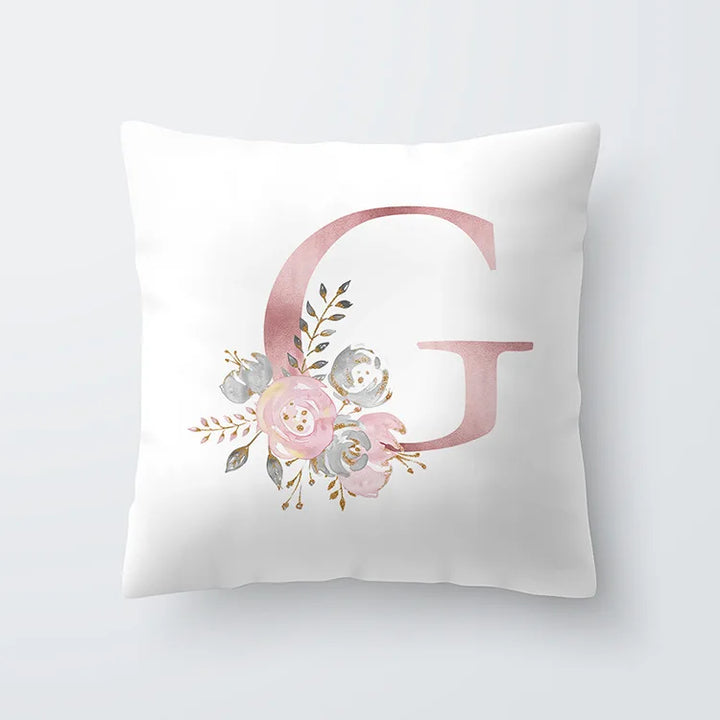 Rosa Goldene Florale Buchstaben Kissenbezug 45x45cm Kissenbezug Für Wohnzimmer Sofa Wurfkissen Polyester Baumwolle Quadratische Kissenbezüge | Karnz
