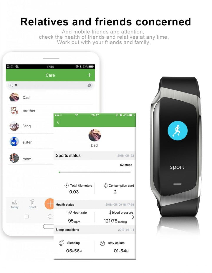 Karnz | Fitband Smartwatch wasserdicht Blutdruck Sauerstoff Herzfrequenzmonitor Sportarmband