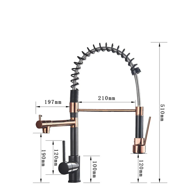 Ausziehbare Wasserhahn mit Doppeltem Auslauf – Flexibler Wasserhahn für Spülbecken, Hochdruck, Schwenkbar, Ideal für Moderne Küchen, Einfache Installation | Karnz