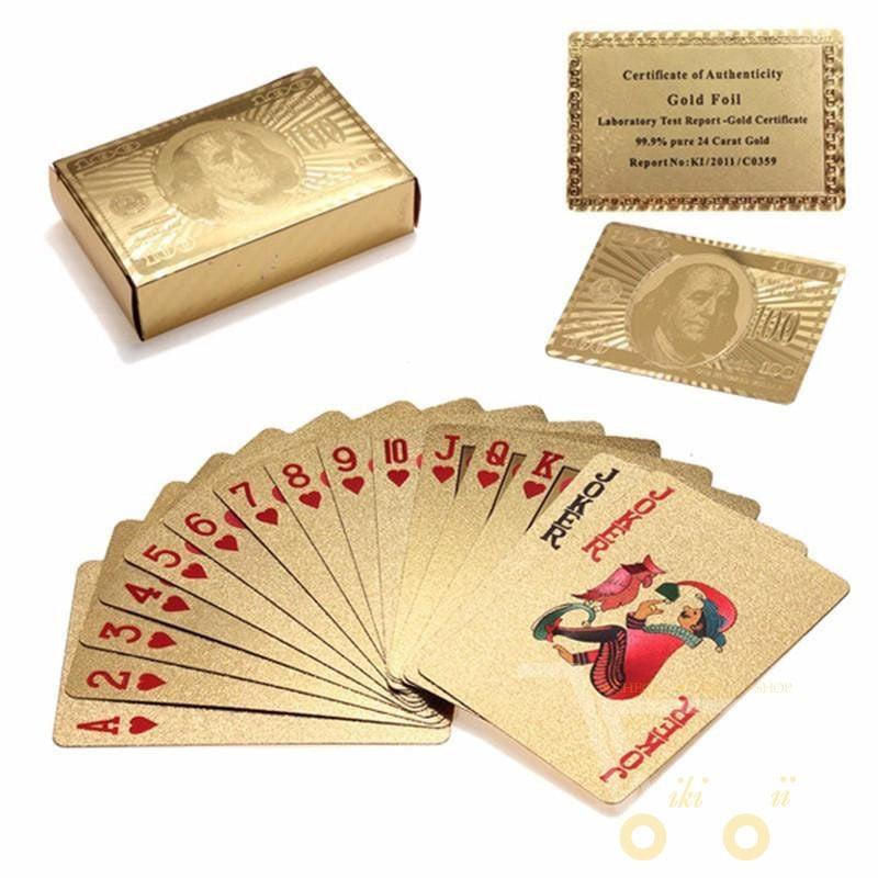 24K vergoldete Spielkarte mit Holz - Style Box