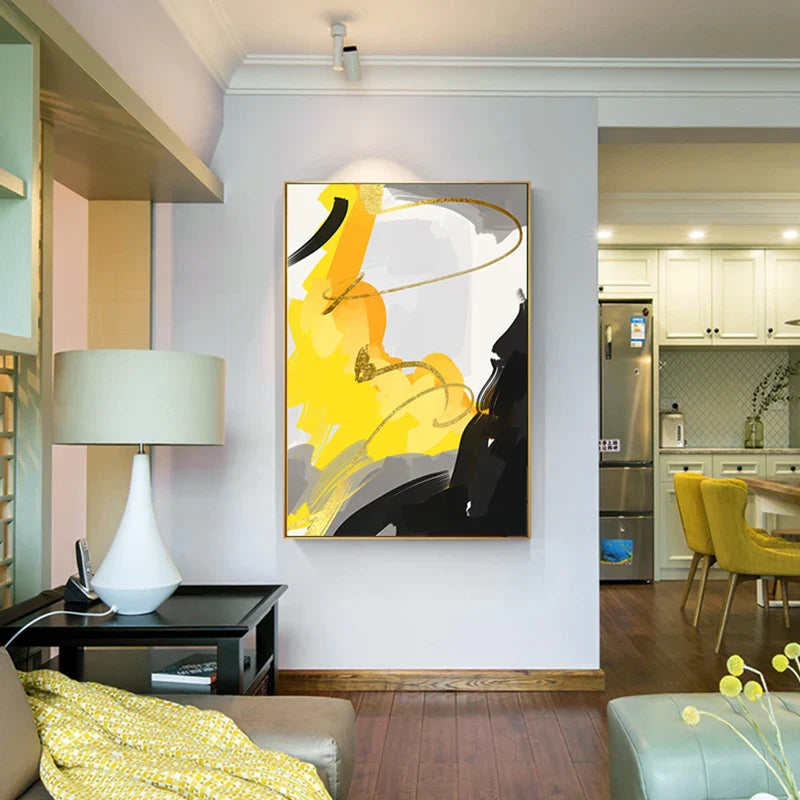 Farbenfrohe Abstrakte Gelb Grau Wandkunst Feine Kunst Leinwanddrucke Bilder Für Moderne Wohnung Wohnzimmer Esszimmer Zeitgenössische Wohnkultur | Karnz