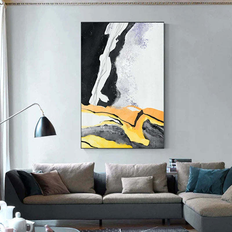 Farbenfrohe Abstrakte Gelb Grau Wandkunst Feine Kunst Leinwanddrucke Bilder Für Moderne Wohnung Wohnzimmer Esszimmer Zeitgenössische Wohnkultur | Karnz