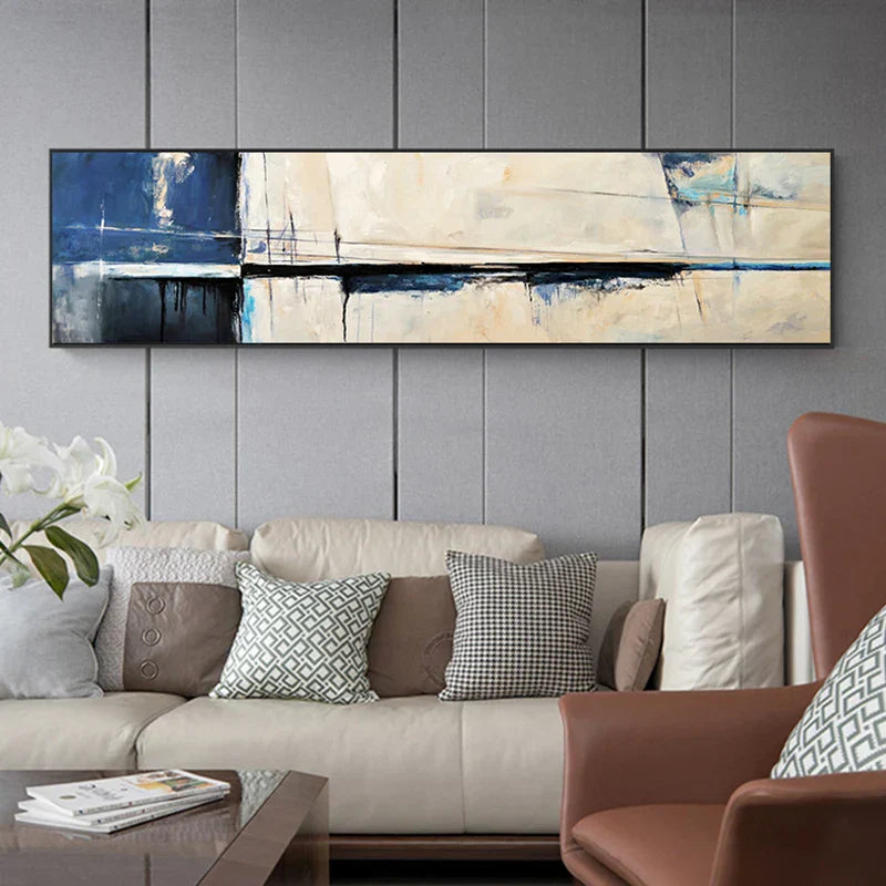 Blaue Beige Breite Format Vintage Abstrakte Wandkunst Fine Art Leinwanddruck Moderne Kunst Für Wohnzimmer Über Dem Sofa Bild Für Über Dem Bett