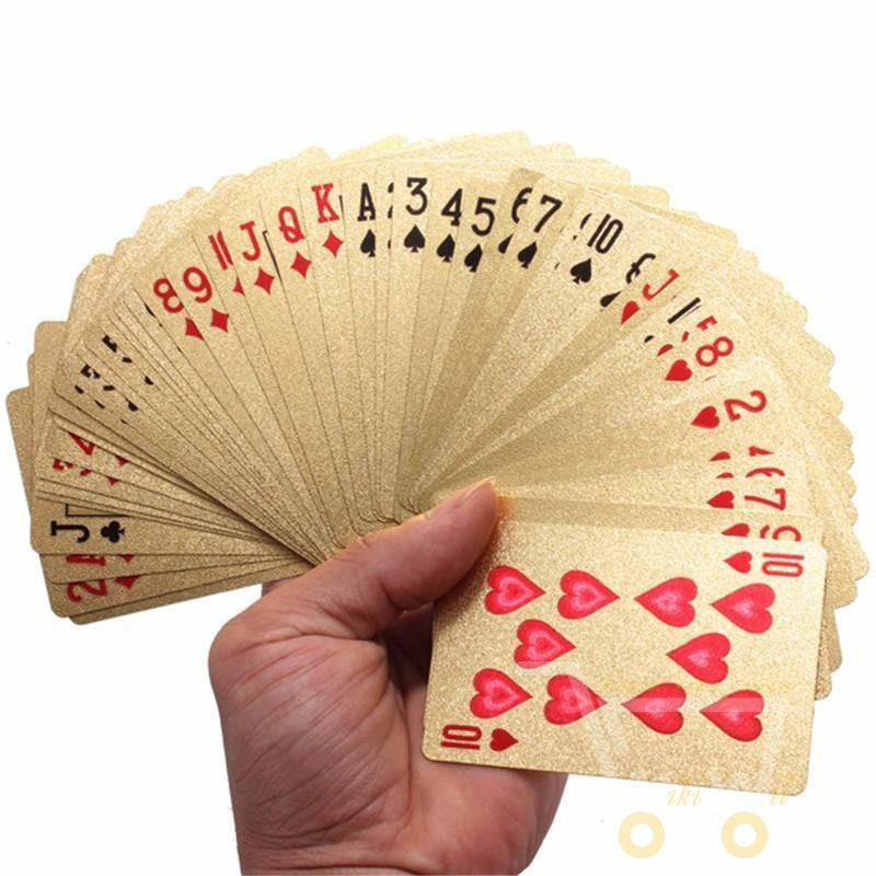 24K vergoldete Spielkarte mit Holz - Style Box