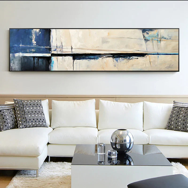 Blaue Beige Breite Format Vintage Abstrakte Wandkunst Fine Art Leinwanddruck Moderne Kunst Für Wohnzimmer Über Dem Sofa Bild Für Über Dem Bett
