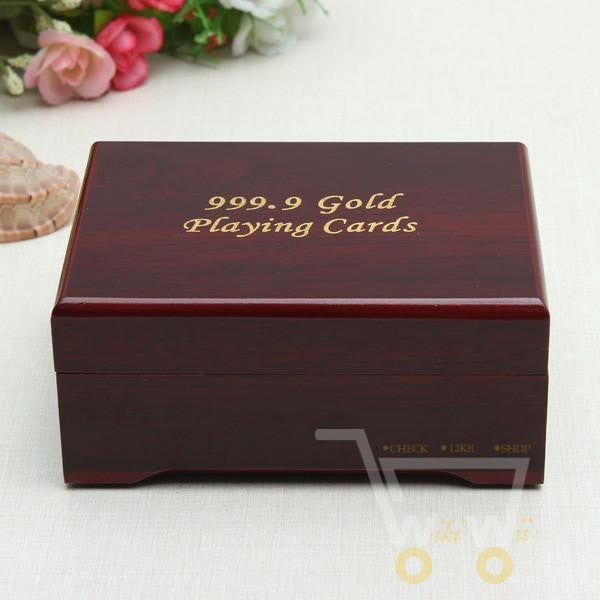 24K vergoldete Spielkarte mit Holz - Style Box