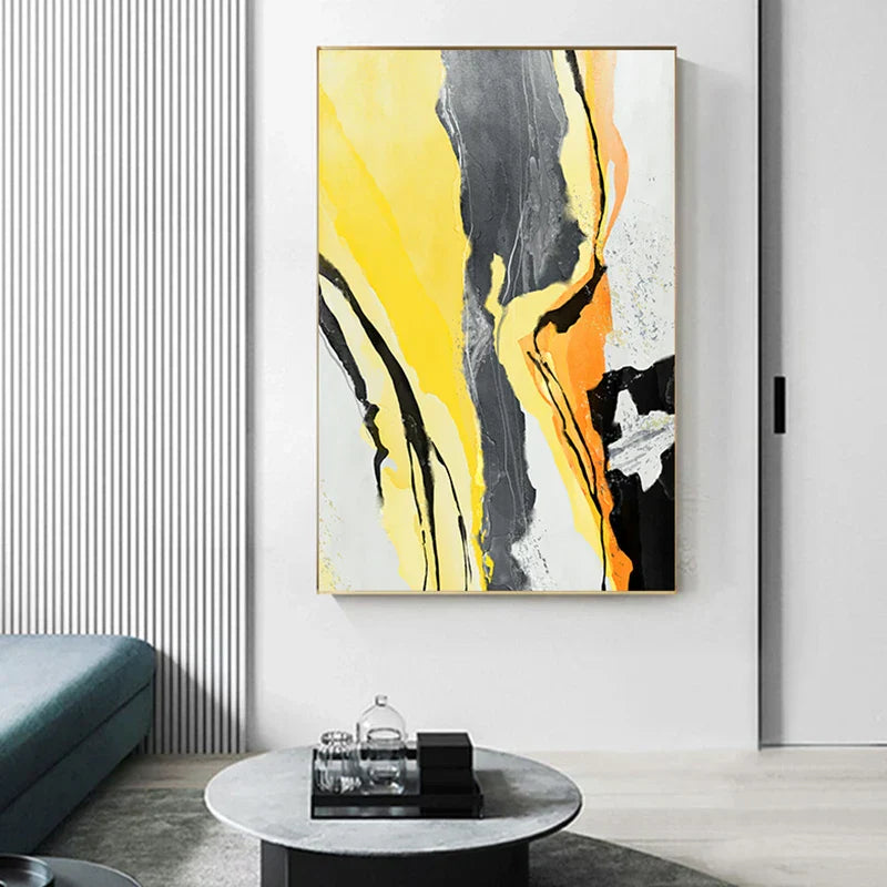 Farbenfrohe Abstrakte Gelb Grau Wandkunst Feine Kunst Leinwanddrucke Bilder Für Moderne Wohnung Wohnzimmer Esszimmer Zeitgenössische Wohnkultur | Karnz