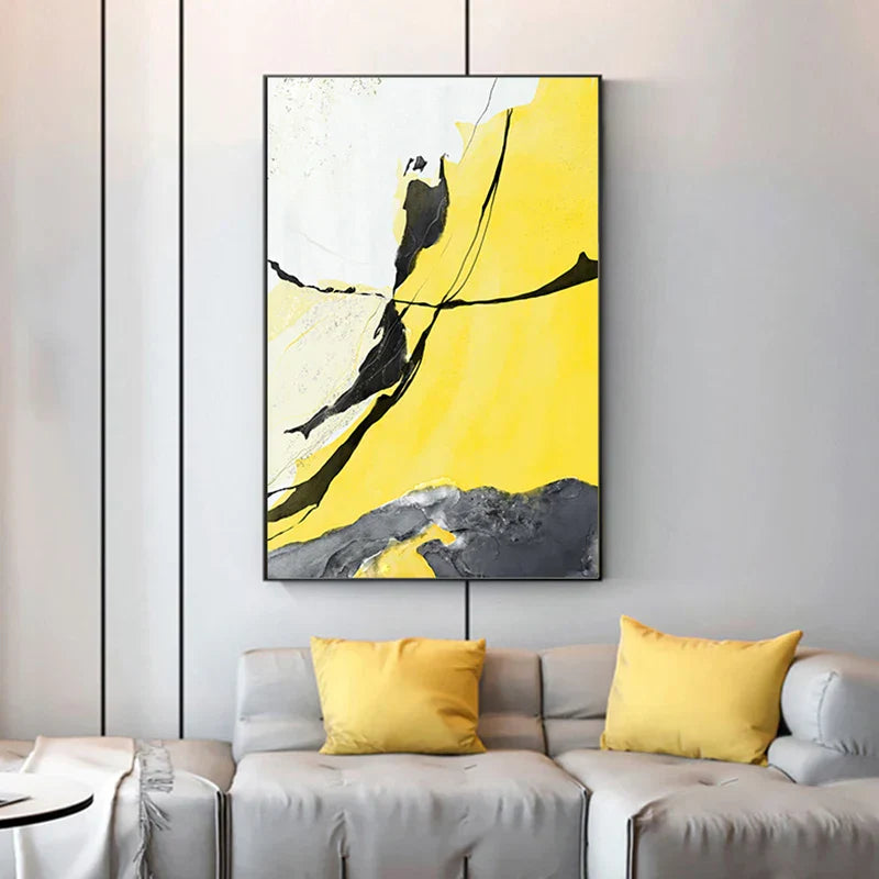 Farbenfrohe Abstrakte Gelb Grau Wandkunst Feine Kunst Leinwanddrucke Bilder Für Moderne Wohnung Wohnzimmer Esszimmer Zeitgenössische Wohnkultur | Karnz