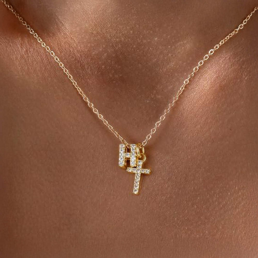 Karnz | Zarte Diamant Initial & Kreuz Halskette