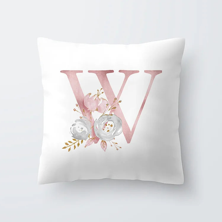 Rosa Goldene Florale Buchstaben Kissenbezug 45x45cm Kissenbezug Für Wohnzimmer Sofa Wurfkissen Polyester Baumwolle Quadratische Kissenbezüge | Karnz