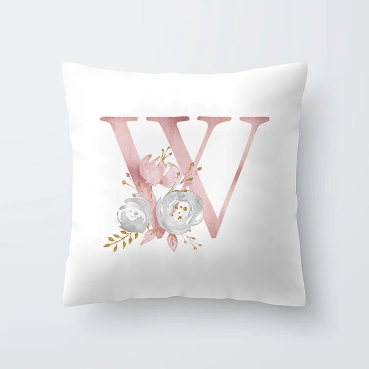 Rosa Goldene Florale Buchstaben Kissenbezug 45x45cm Kissenbezug Für Wohnzimmer Sofa Wurfkissen Polyester Baumwolle Quadratische Kissenbezüge | Karnz