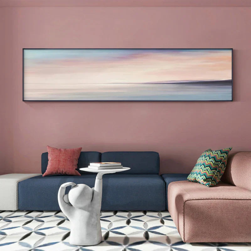 Pastellblau Rosa Lila Abstrakte Landschaft Wandkunst Feine Kunst Leinwanddrucke Breitformatbilder Für das Schlafzimmer Über dem Bett Oder Über dem Sofa | Karnz