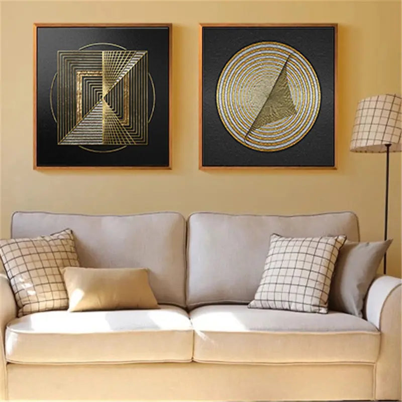 Schwarze Goldene Sphärische Abstrakte Geometrische Wandkunst Feine Kunst Leinwanddrucke Moderne Ästhetik Quadrat Format Bilder Für Wohnzimmer Home Office Dekor