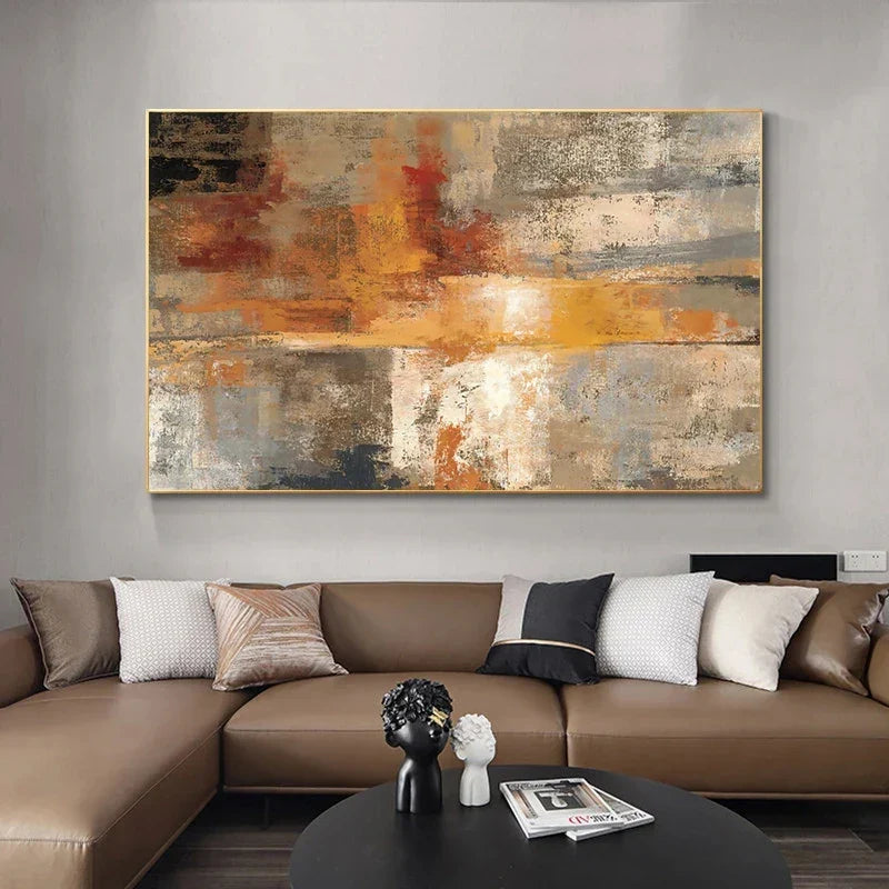 Großformatige abstrakte Wandkunst Fine Art Leinwanddrucke Beige Grau Orange Neutrale Farbe Zeitgenössische Wanddekoration Bild für moderne Wohnzimmerdekoration | Karnz