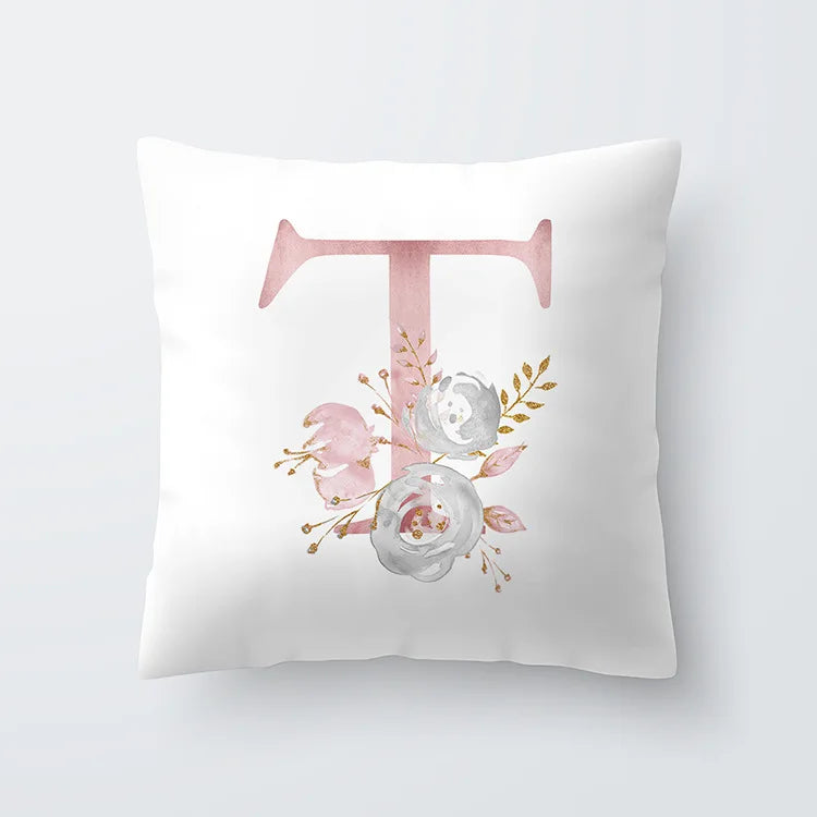 Rosa Goldene Florale Buchstaben Kissenbezug 45x45cm Kissenbezug Für Wohnzimmer Sofa Wurfkissen Polyester Baumwolle Quadratische Kissenbezüge | Karnz