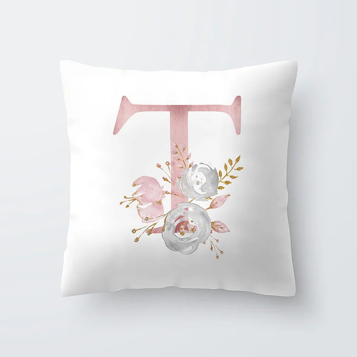 Rosa Goldene Florale Buchstaben Kissenbezug 45x45cm Kissenbezug Für Wohnzimmer Sofa Wurfkissen Polyester Baumwolle Quadratische Kissenbezüge | Karnz