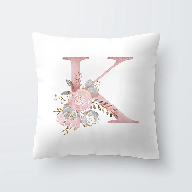 Rosa Goldene Florale Buchstaben Kissenbezug 45x45cm Kissenbezug Für Wohnzimmer Sofa Wurfkissen Polyester Baumwolle Quadratische Kissenbezüge | Karnz