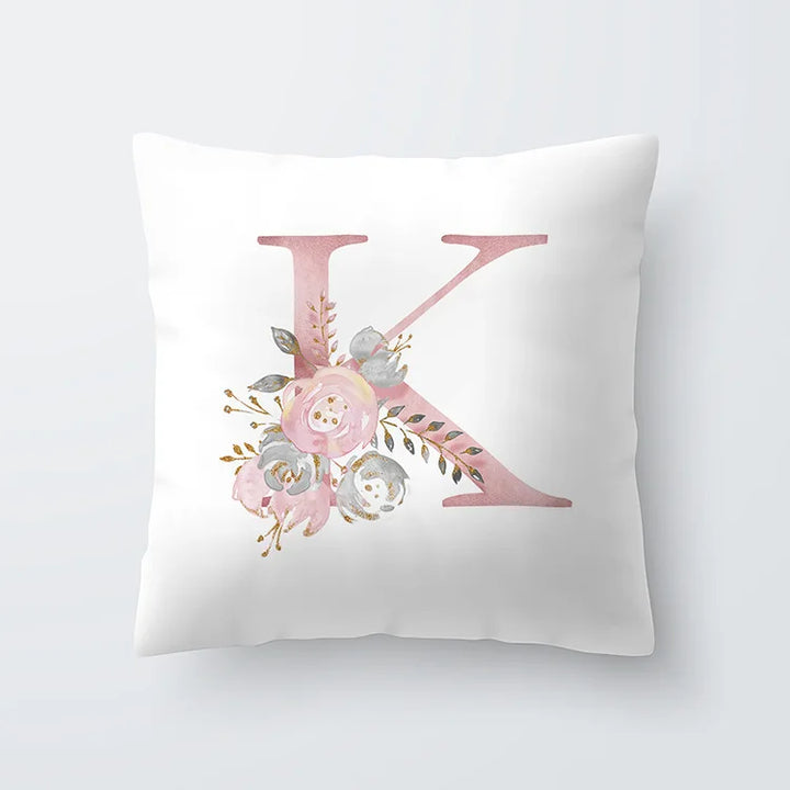 Rosa Goldene Florale Buchstaben Kissenbezug 45x45cm Kissenbezug Für Wohnzimmer Sofa Wurfkissen Polyester Baumwolle Quadratische Kissenbezüge | Karnz