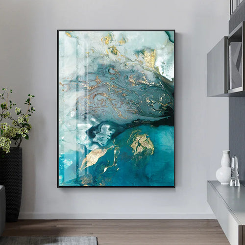 Abstrakt Aqua Blau Grün Jade Gold Flüssig Marmor Druck Wandkunst Fine Art Leinwanddrucke Bilder Für Luxuriöse Wohnzimmer Kunstdekoration | Karnz