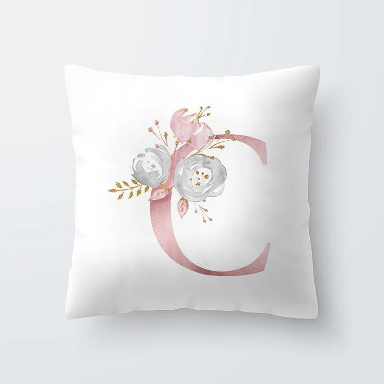 Rosa Goldene Florale Buchstaben Kissenbezug 45x45cm Kissenbezug Für Wohnzimmer Sofa Wurfkissen Polyester Baumwolle Quadratische Kissenbezüge | Karnz