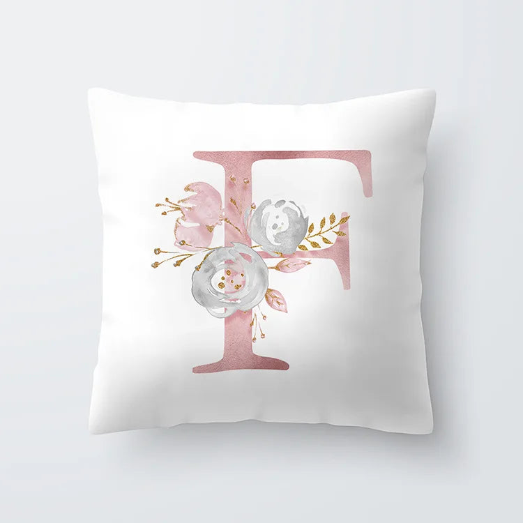 Rosa Goldene Florale Buchstaben Kissenbezug 45x45cm Kissenbezug Für Wohnzimmer Sofa Wurfkissen Polyester Baumwolle Quadratische Kissenbezüge | Karnz
