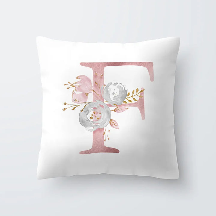 Rosa Goldene Florale Buchstaben Kissenbezug 45x45cm Kissenbezug Für Wohnzimmer Sofa Wurfkissen Polyester Baumwolle Quadratische Kissenbezüge | Karnz