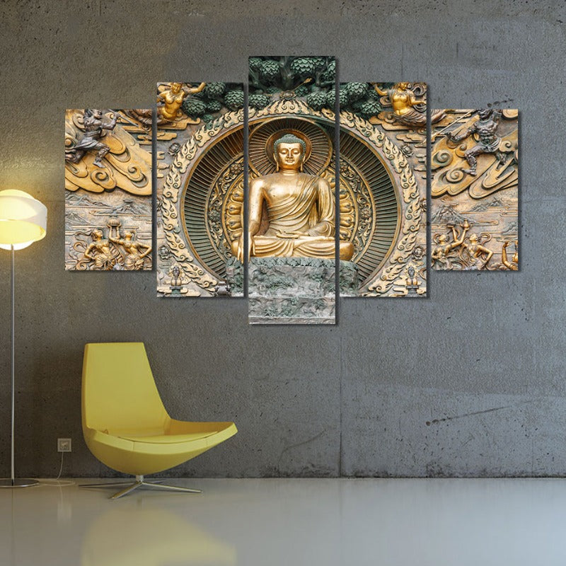 5-teilige abstrakte Lingshan Buddha-Statue - Leinwand Wandkunst Gemälde