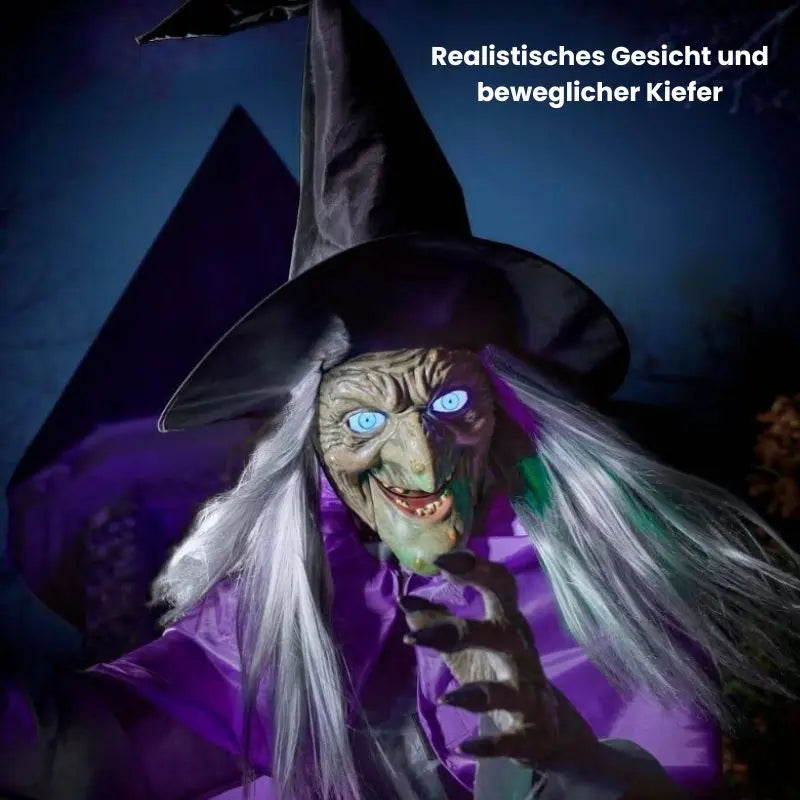 SpookFlight Fliegende Hexe – Bewegliche Halloween-Dekoration mit Licht und Sound