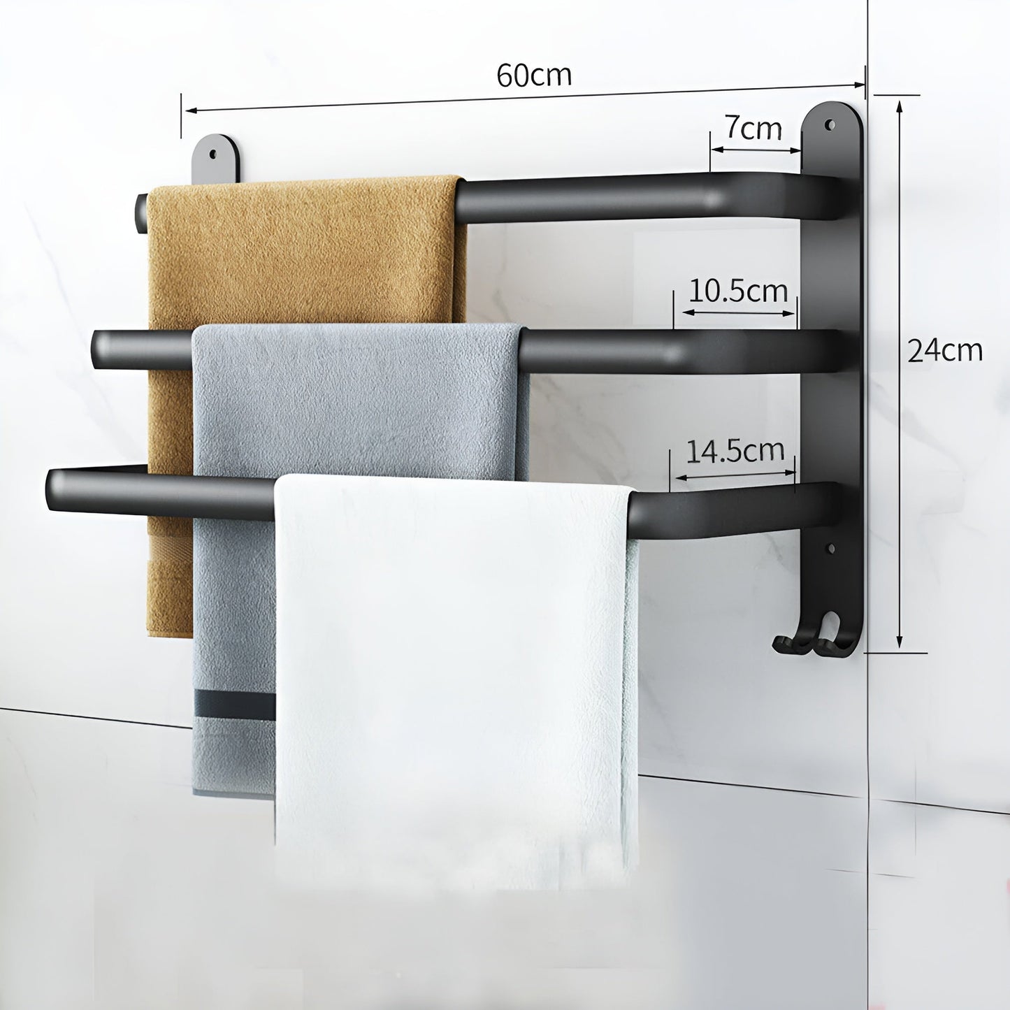HangEase 3-lagige wandmontierte HandtuchaKarnzage – Aluminium platzsparendes Design | Karnz