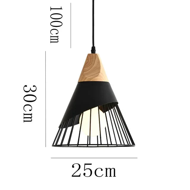 Vintage Pendelleuchte mit Kabel – Industrielle Hängelampe aus Metall und Holz | Karnz