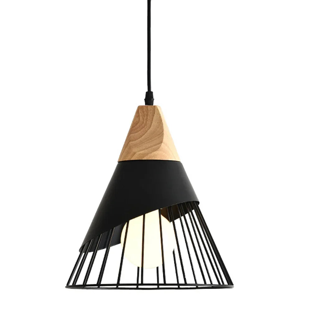 Vintage Pendelleuchte mit Kabel – Industrielle Hängelampe aus Metall und Holz | Karnz