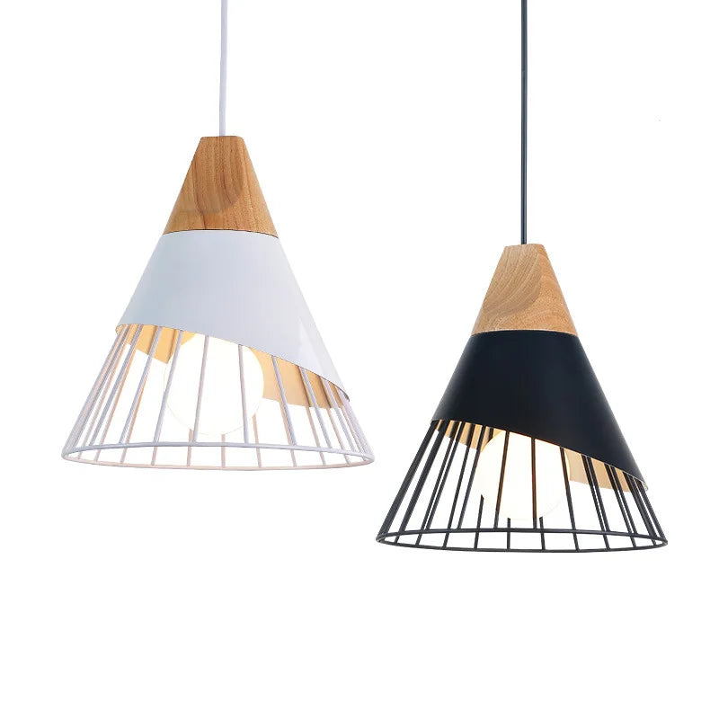 Vintage Pendelleuchte mit Kabel – Industrielle Hängelampe aus Metall und Holz | Karnz