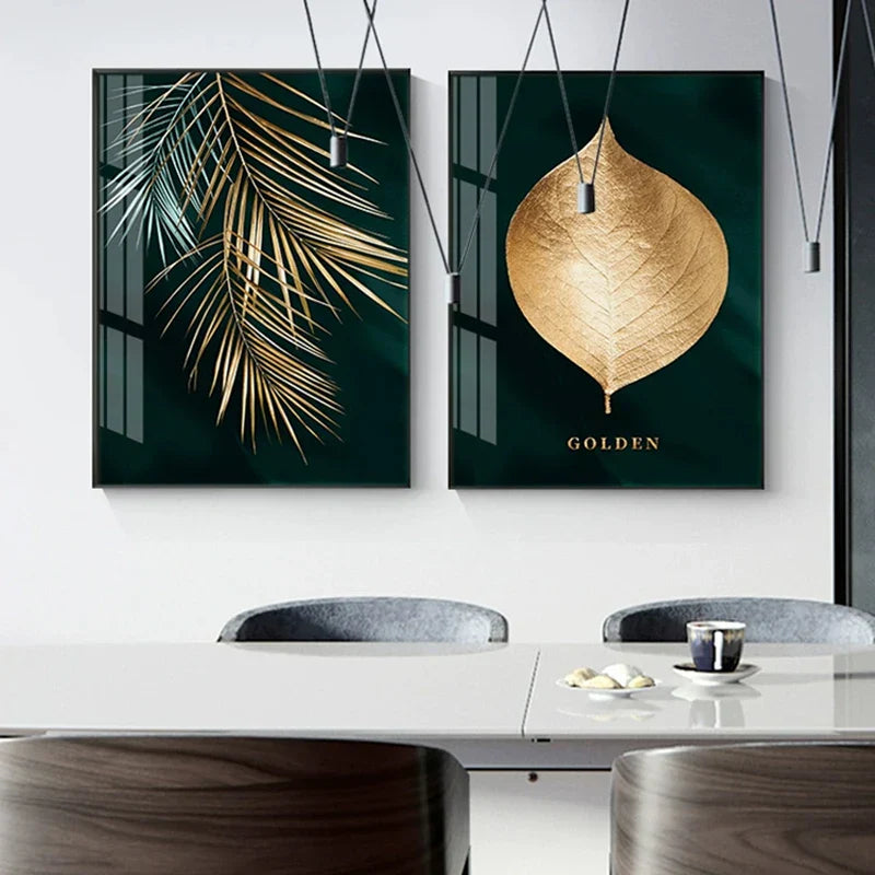 Set von 3 Teilen Goldenes Blatt Wandkunst Minimalistische Nordische Tropische Pflanzen Feine Kunst Leinwanddrucke Bilder Für Wohnzimmer Esszimmer Kunst Dekor