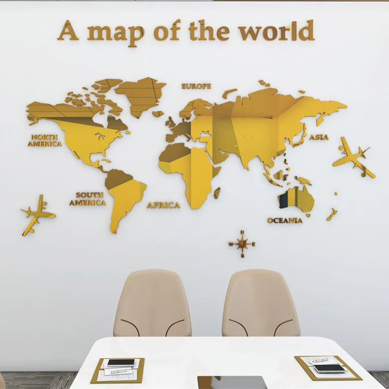 Weltkarte 3D Wandmural Kristallgespiegelte Acryl-Weltkarte Wandaufkleber für Büro Wohnzimmer Kinderzimmer kreative DIY Wohnkultur | Karnz