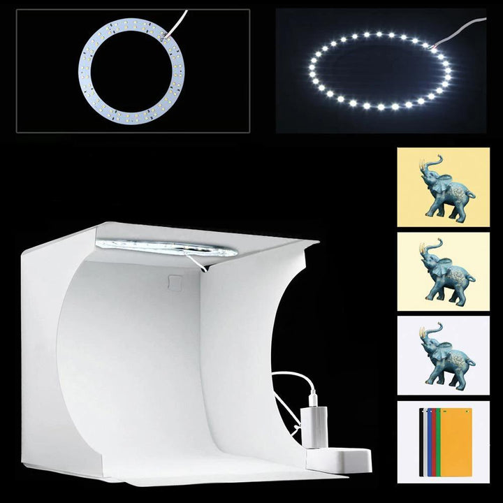 Mini-Fotostudio „LumiCube“ mit LED-Beleuchtung und 6 Hintergründen