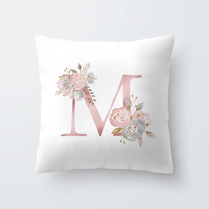 Rosa Goldene Florale Buchstaben Kissenbezug 45x45cm Kissenbezug Für Wohnzimmer Sofa Wurfkissen Polyester Baumwolle Quadratische Kissenbezüge | Karnz