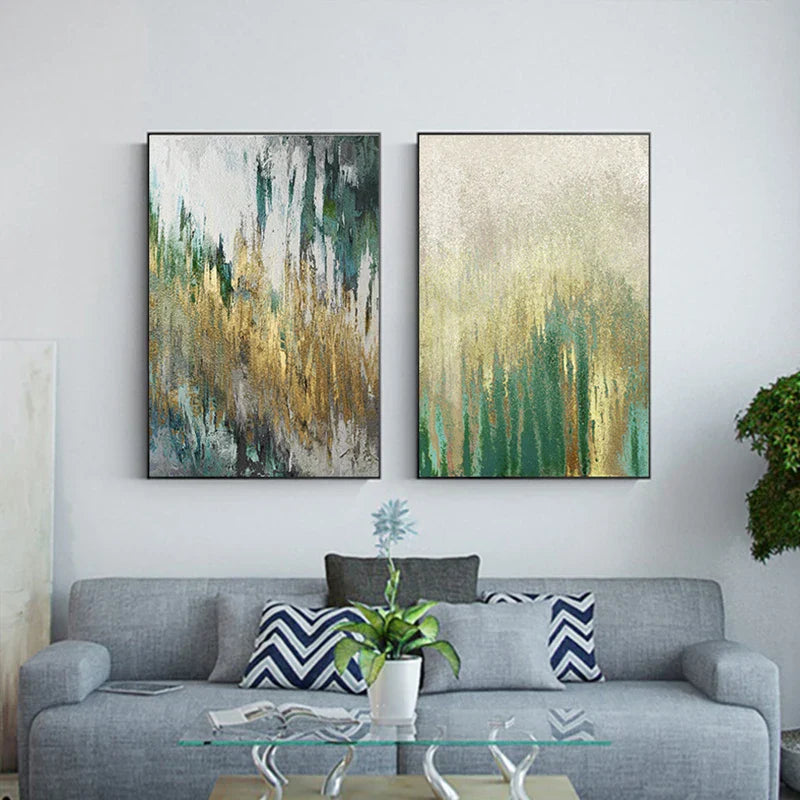 Grün Beige Goldene Abstrakte Wandkunst Feine Kunst Leinwand Drucke Bilder Für Modernes Apartment Wohnzimmer Esszimmer Kunst Dekor | Karnz