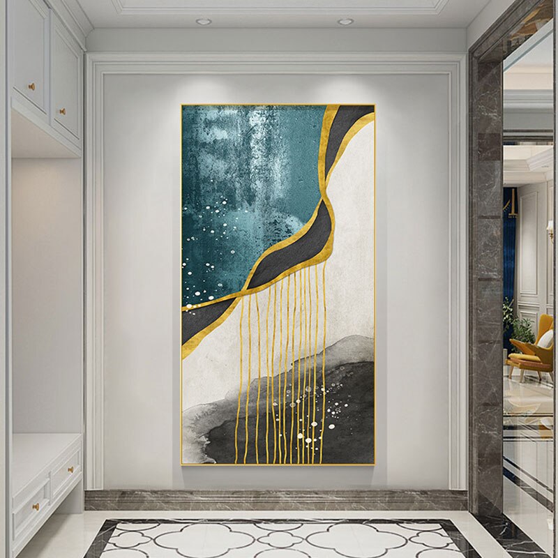 Abstrakte Goldene Regen Vertikale Format Wandkunst Fine Art Leinwanddrucke Bilder Für Eingangsbereich Empfang Wohnzimmer Kunst Dekor | Karnz