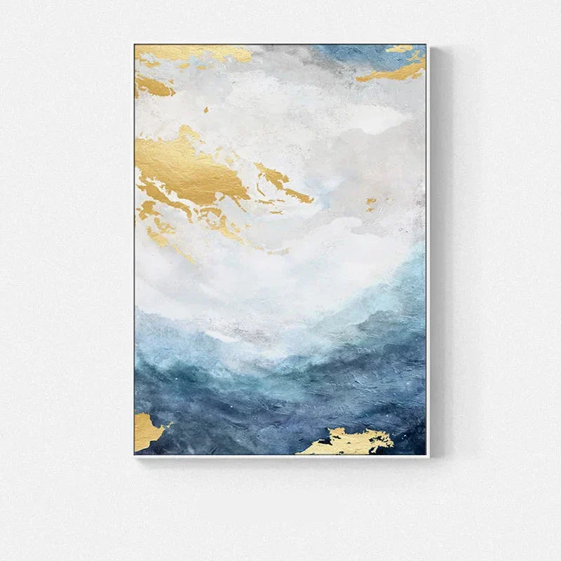 Blaue Goldene Ozeanspray Seestandsabstrakte Wandkunst Feine Kunst Leinwanddrucke Marmor Bilder Für Wohnzimmer Esszimmer Kunst Für zeitgenössische Innenräume