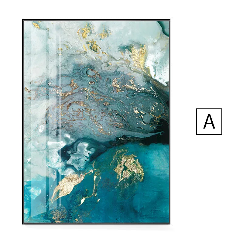 Abstrakt Aqua Blau Grün Jade Gold Flüssig Marmor Druck Wandkunst Fine Art Leinwanddrucke Bilder Für Luxuriöse Wohnzimmer Kunstdekoration | Karnz