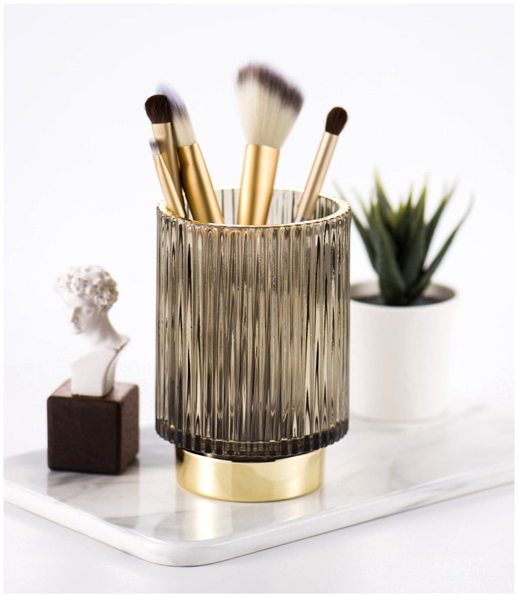 Elise Make-up-Halter und Organizer aus Goldfolie und Glas